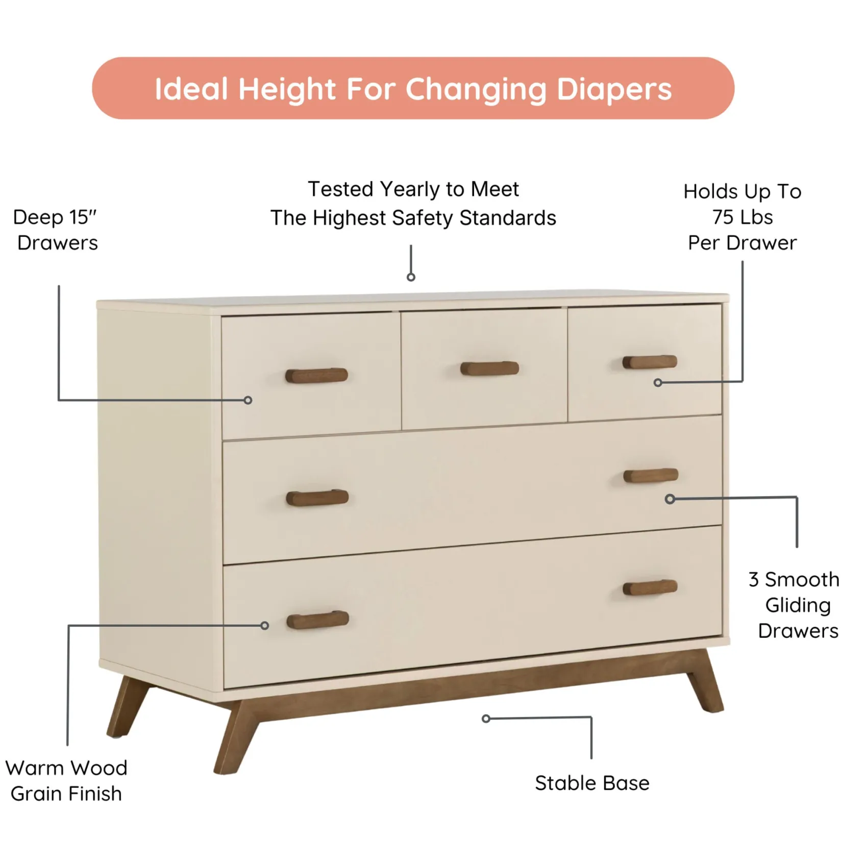 Storage Furniture>Dadada Baby 5 Drawers Dresser Chest - Almont Walnut