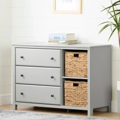 Changing Tables>South Shore 3 Drawers Dresser with Cotton Candy Baskets - Soft Gray