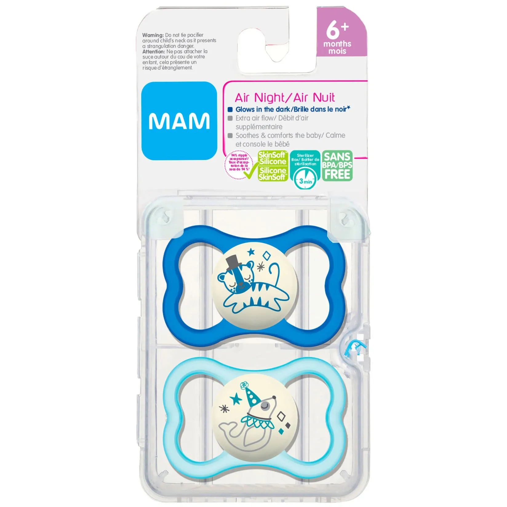 Outlet Air Night Pacifiers (2) 6m+ - Blue Pacifiers & Clips|Pacifiers & Clips
