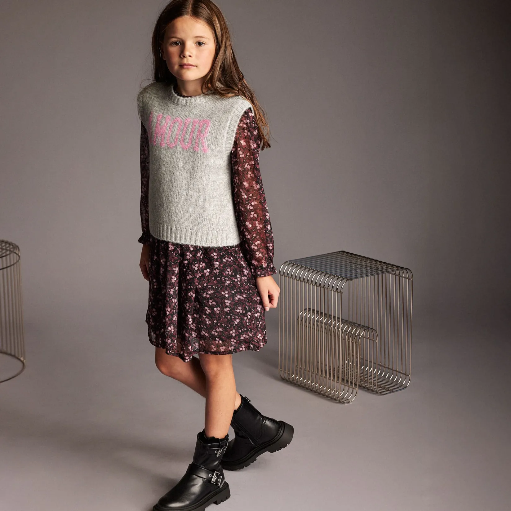 Fleeces And Sweatshirts|Tops>Creamie Amour Knit Slipover 7-14 Grey