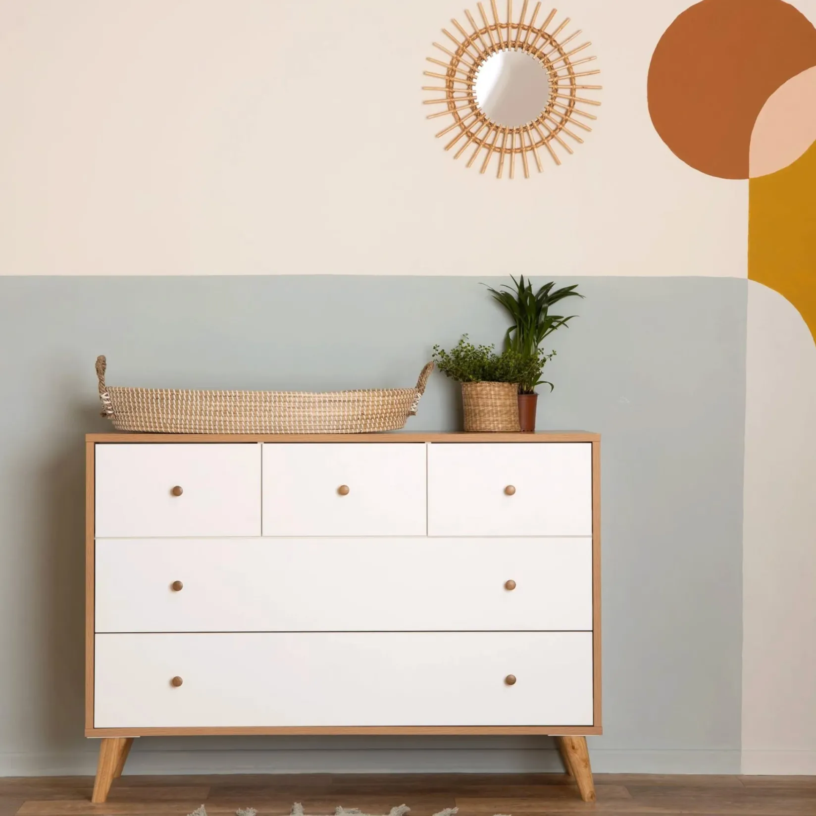 Clearance Austin 5 Drawers Dresser - Whthe / Red Oak Storage Furniture