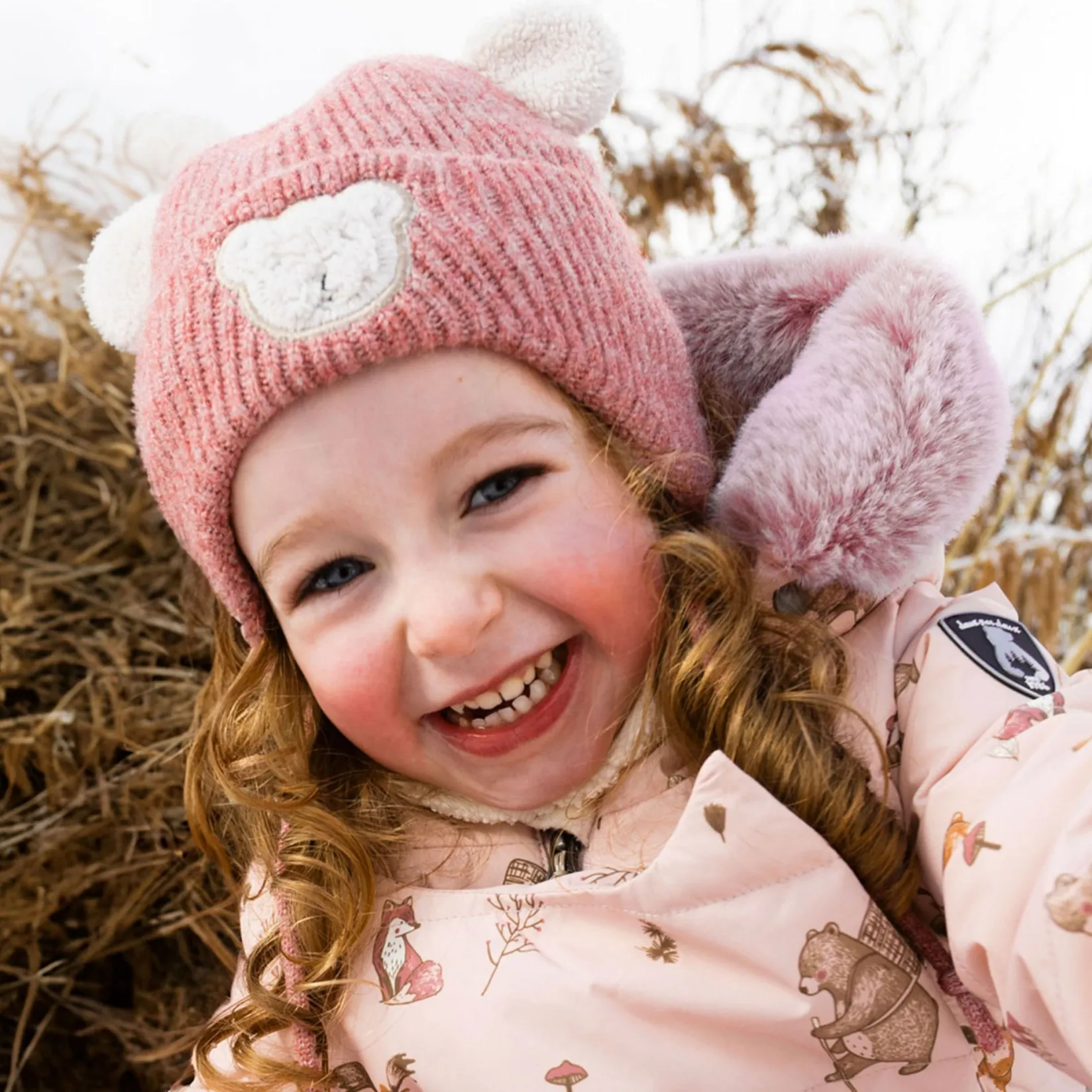 Beanies>Deux par Deux Bear Knit Hat 3-36m Pink