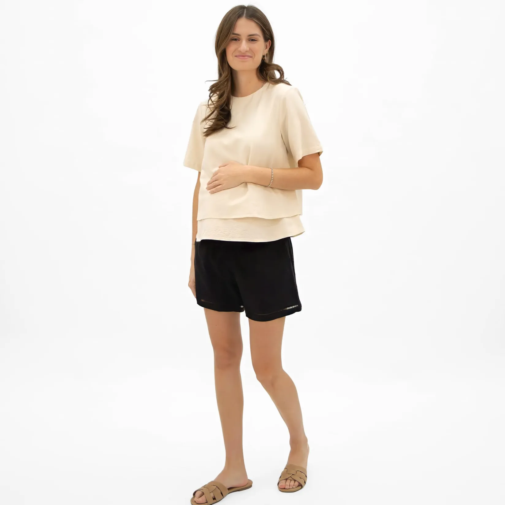 Shorts>Bella Maternite Maternity Linen Shorts Black