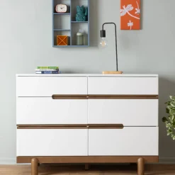 Clearance Bliss 6-Drawers Dresser - White / Walnut Storage Furniture