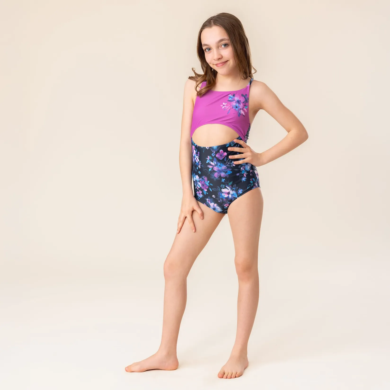Swimsuits>Nano Blossom Swimsuit 3-14 Navy