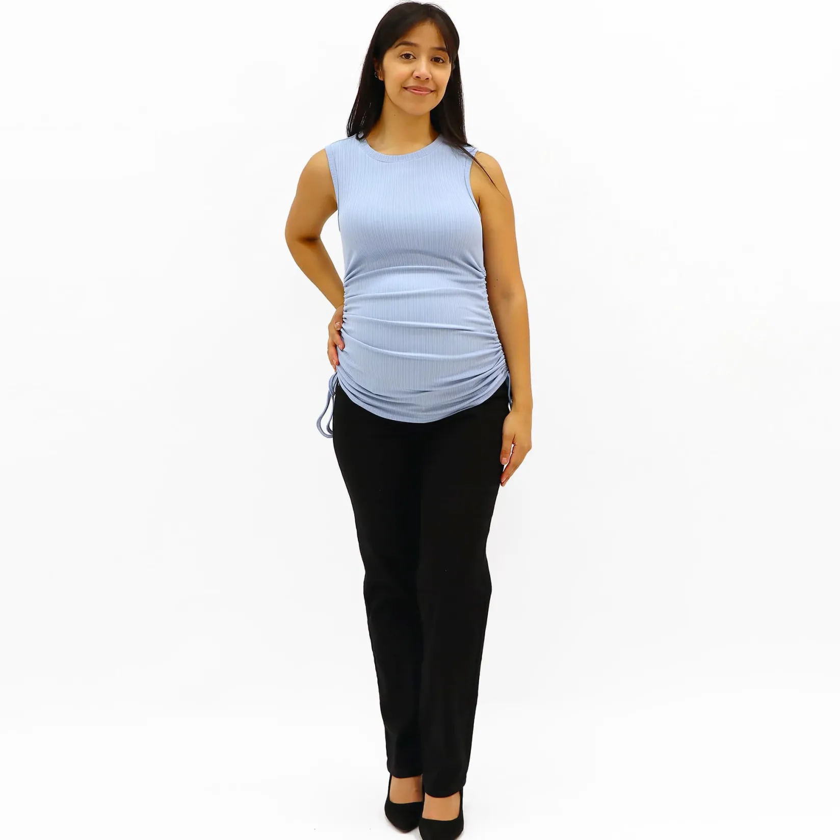 Tops>Bella Maternite Maternity Rib Tank Top Blue