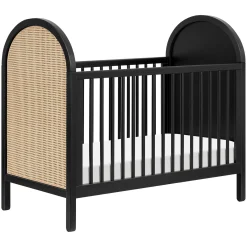 Cribs & Mattresses|Cribs & Mattresses>Babyletto Bondi Cane 3-in-1 Convertible Crib with Toddler Bed Kit - Black / Natural Cane