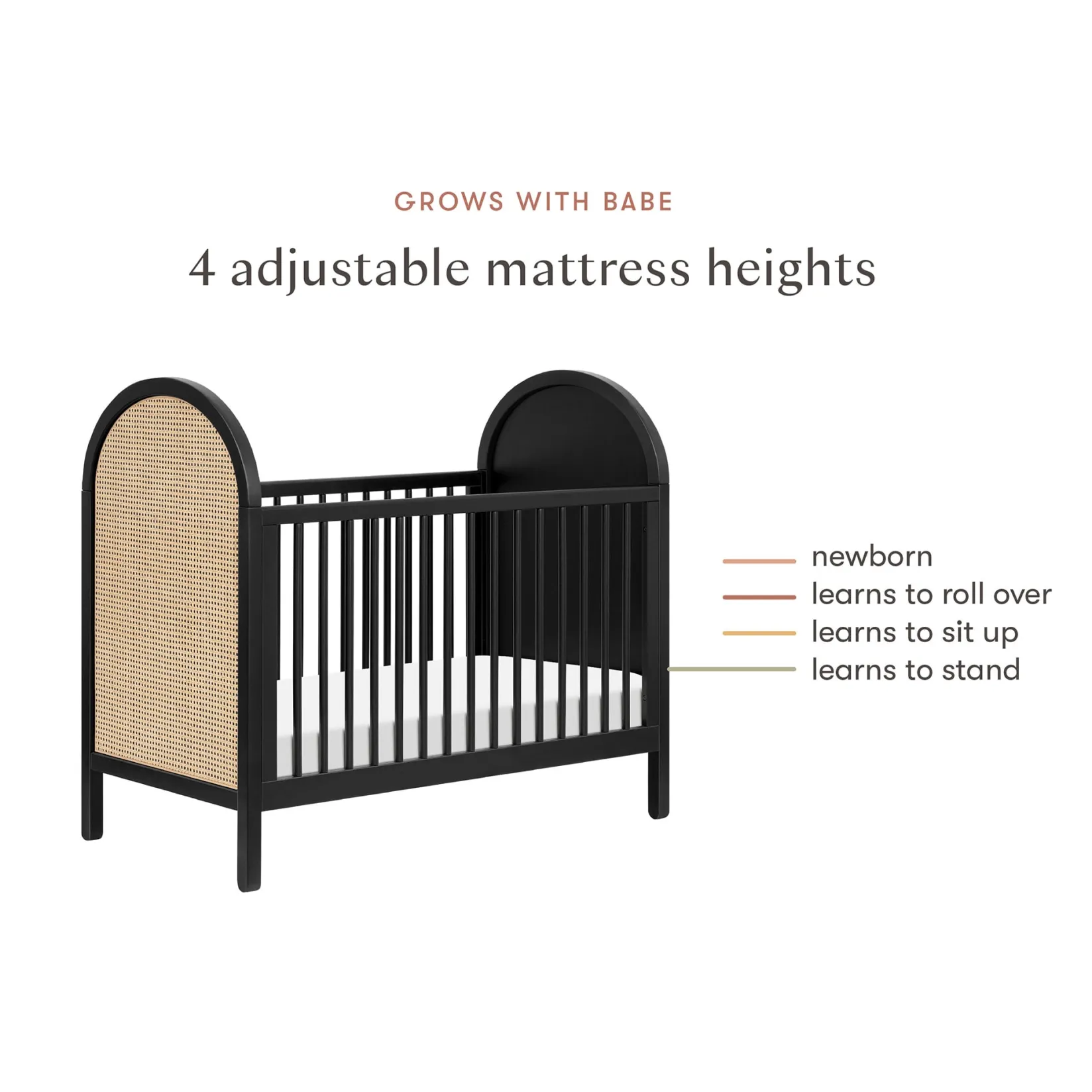 Cribs & Mattresses|Cribs & Mattresses>Babyletto Bondi Cane 3-in-1 Convertible Crib with Toddler Bed Kit - Black / Natural Cane