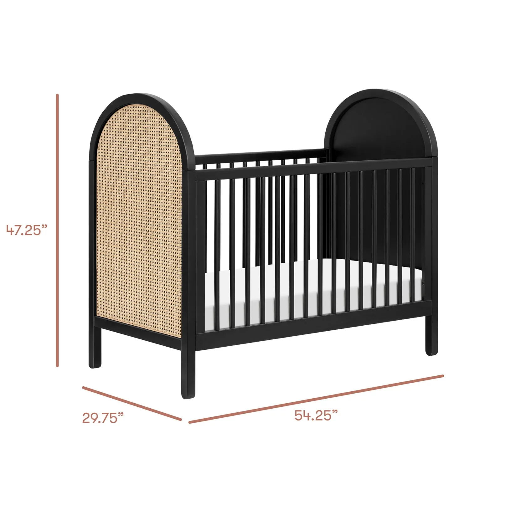 Cribs & Mattresses|Cribs & Mattresses>Babyletto Bondi Cane 3-in-1 Convertible Crib with Toddler Bed Kit - Black / Natural Cane