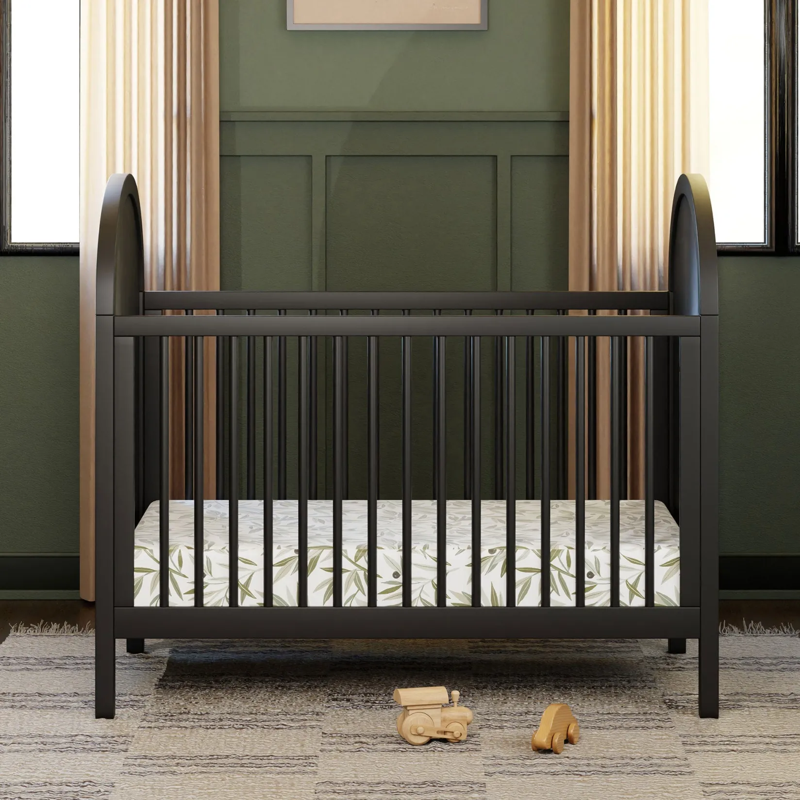 Cribs & Mattresses|Cribs & Mattresses>Babyletto Bondi Cane 3-in-1 Convertible Crib with Toddler Bed Kit - Black / Natural Cane
