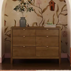 Discount Bondi 6-Drawer Assembled Dresser - Natural Walnut Storage Furniture