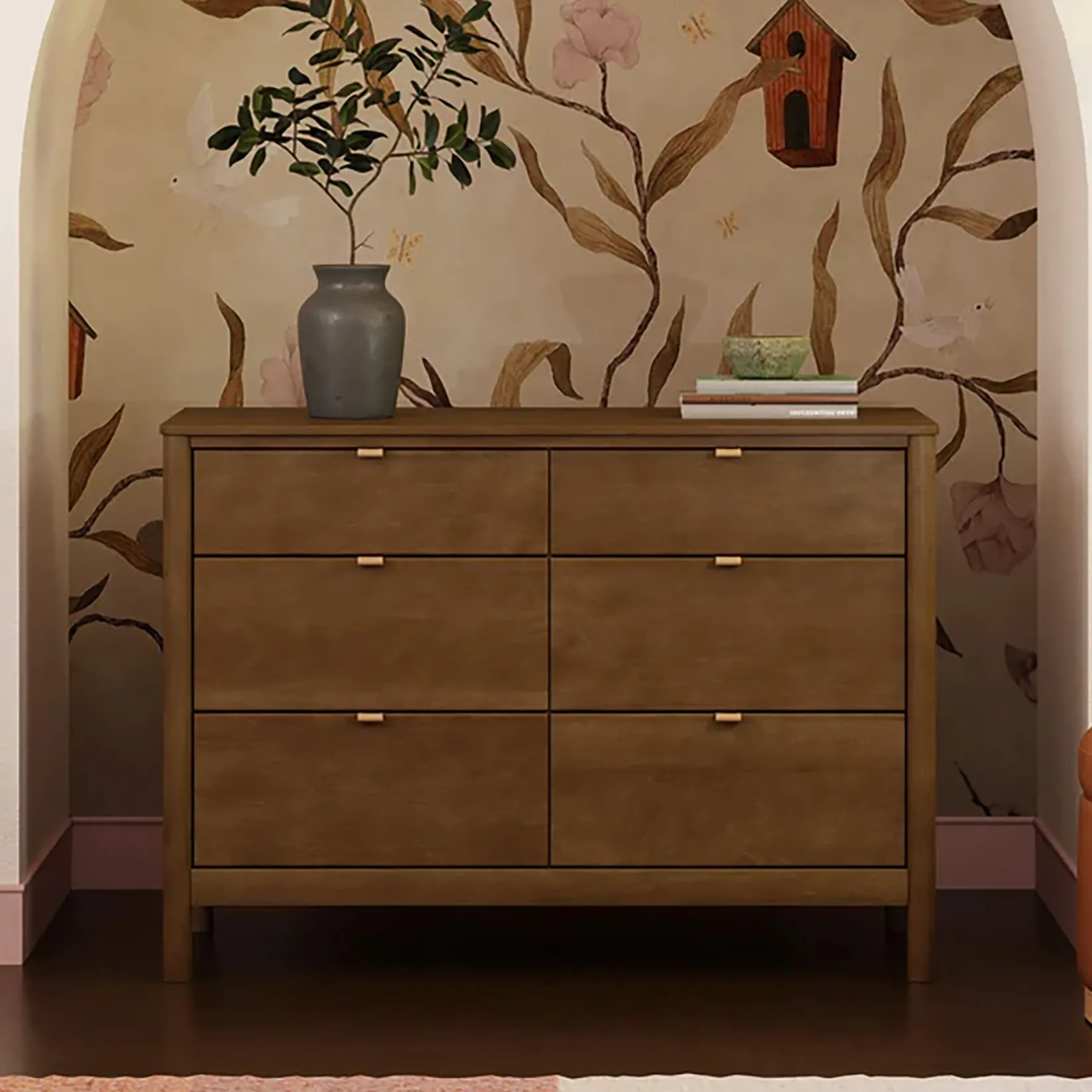 Discount Bondi 6-Drawer Assembled Dresser - Natural Walnut Storage Furniture