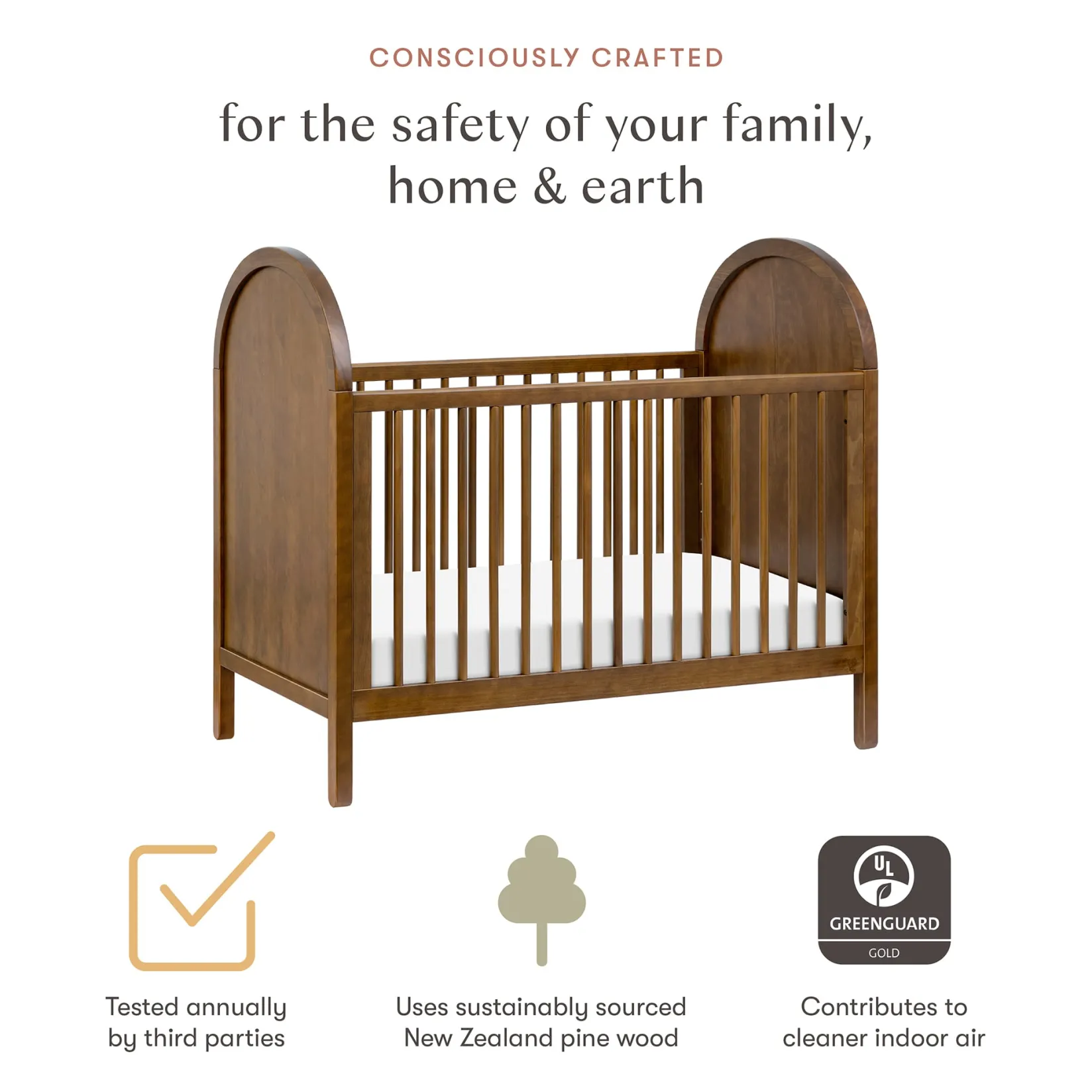Cribs & Mattresses|Cribs & Mattresses>Babyletto Bondi 3-in-1 Convertible Crib with Toddler Bed Kit - Walnut Natural