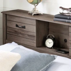 Clearance Bookcase Double Headboard with Doors - Ulysses Fall Oak Twin, Full & Queen Beds