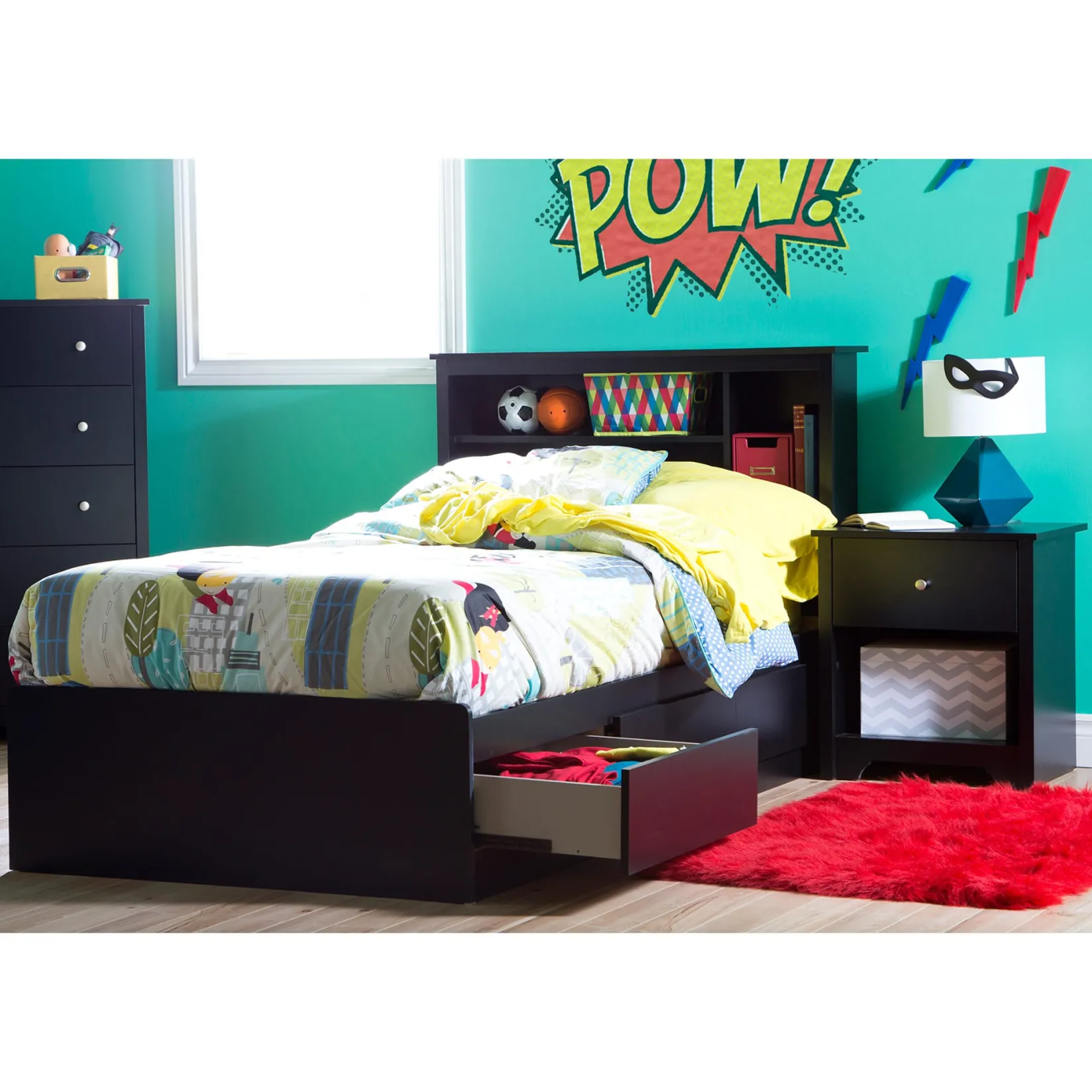 Hot Bookcase Twin Headboard - Vito Pure Black Twin, Full & Queen Beds