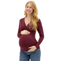 Tops>Bella Maternite Nursing LS T-Shirt Bordeaux