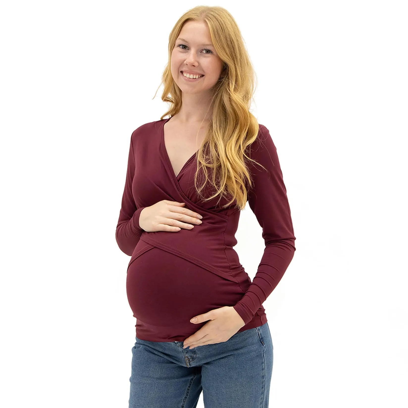 Tops>Bella Maternite Nursing LS T-Shirt Bordeaux