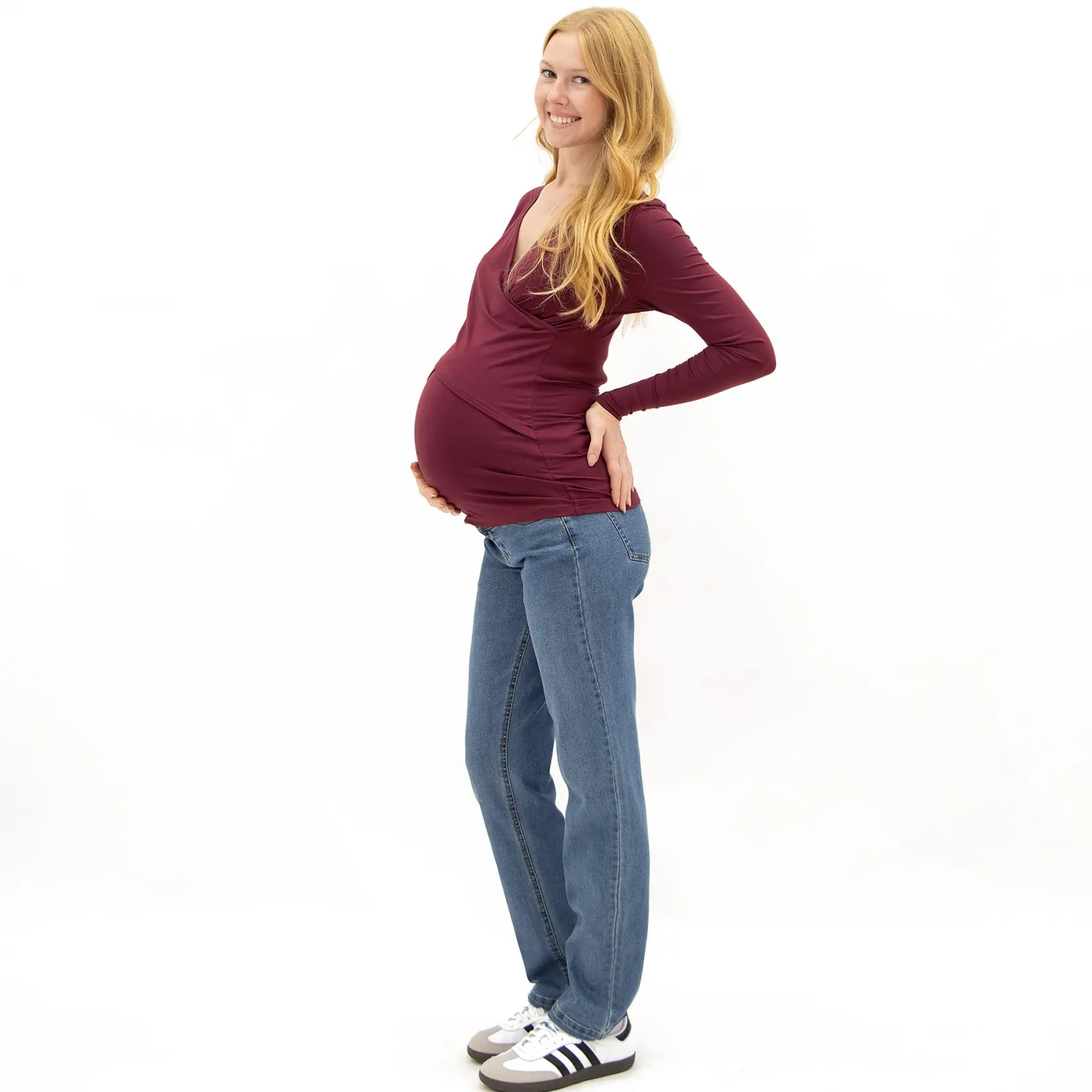 Tops>Bella Maternite Nursing LS T-Shirt Bordeaux