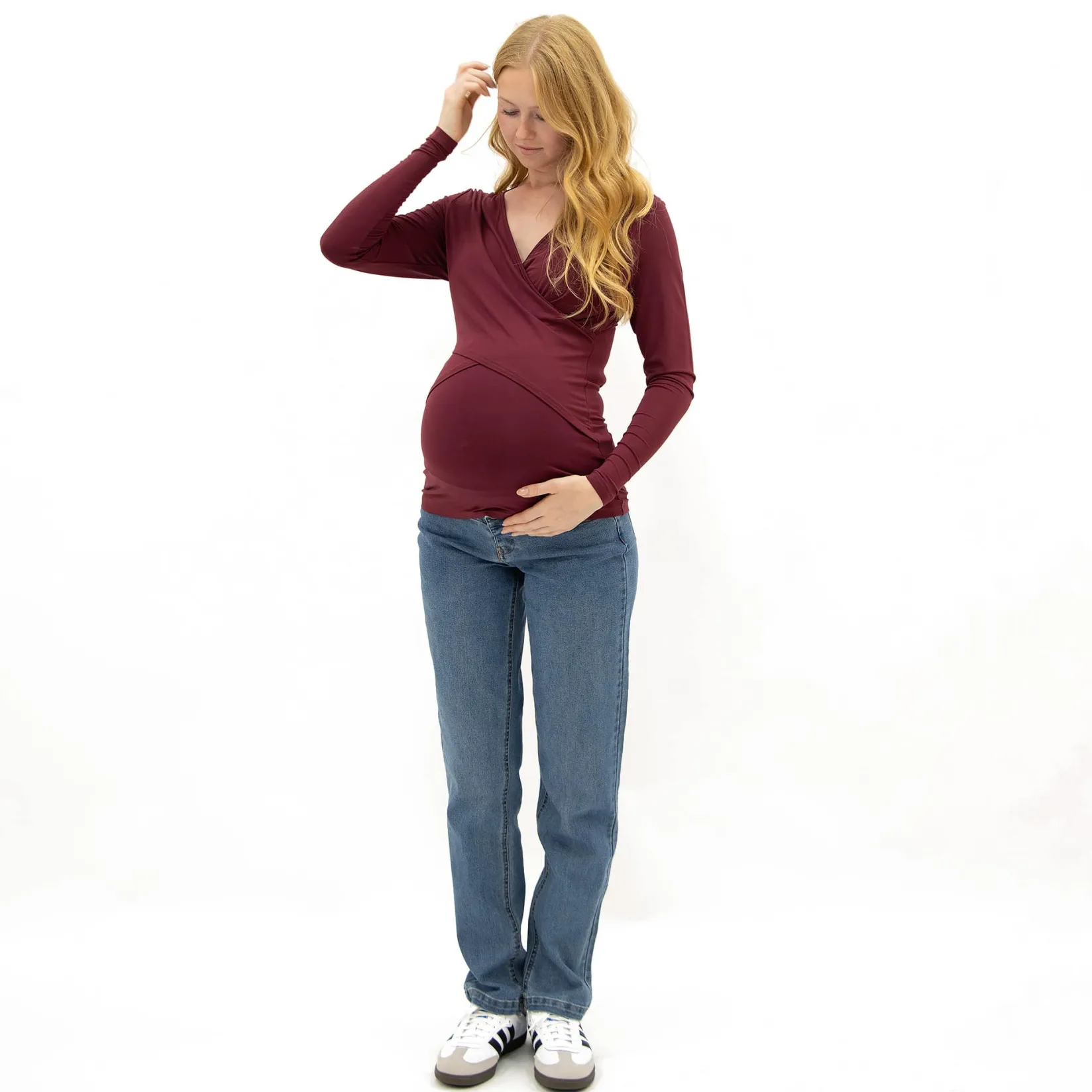 Tops>Bella Maternite Nursing LS T-Shirt Bordeaux