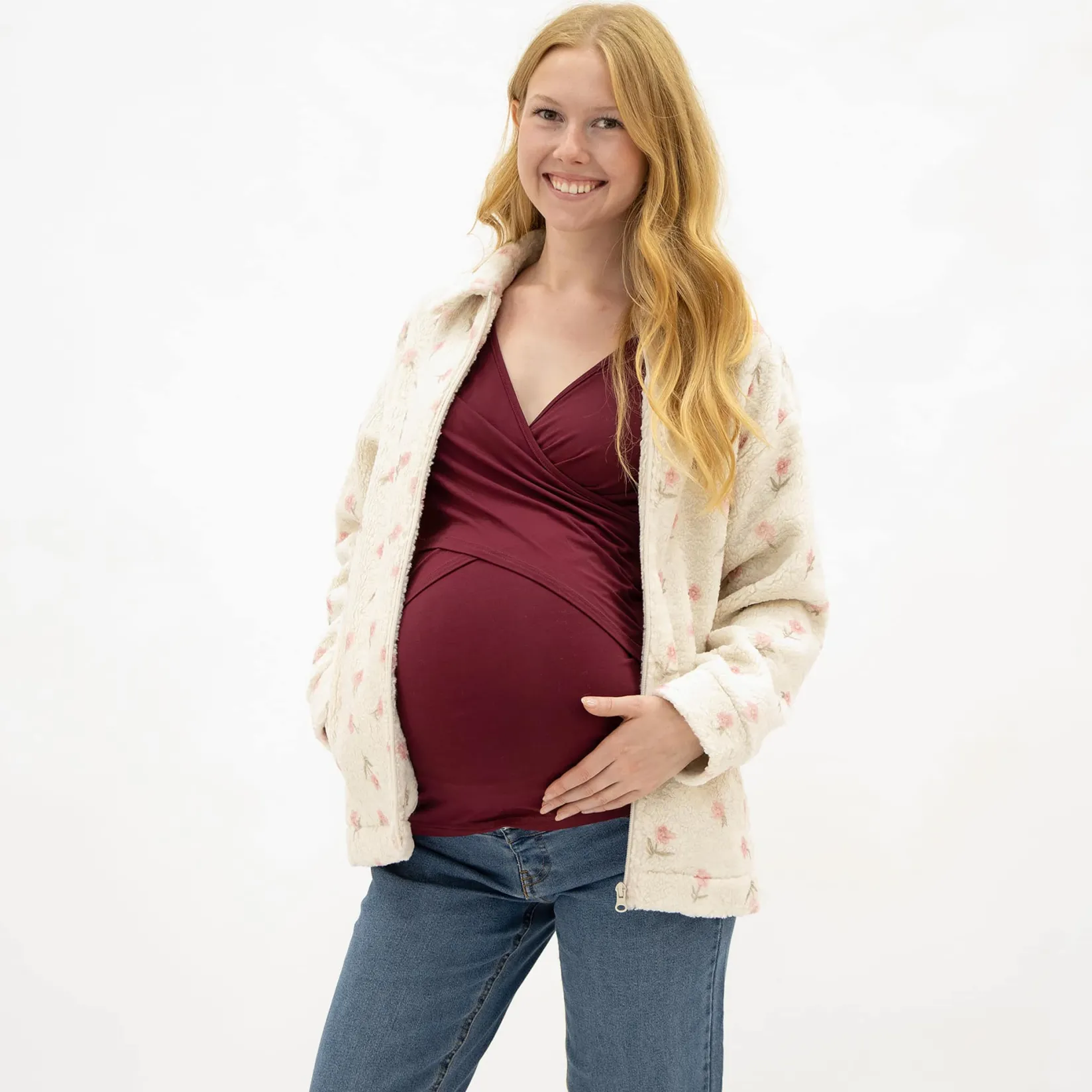 Tops>Bella Maternite Nursing LS T-Shirt Bordeaux