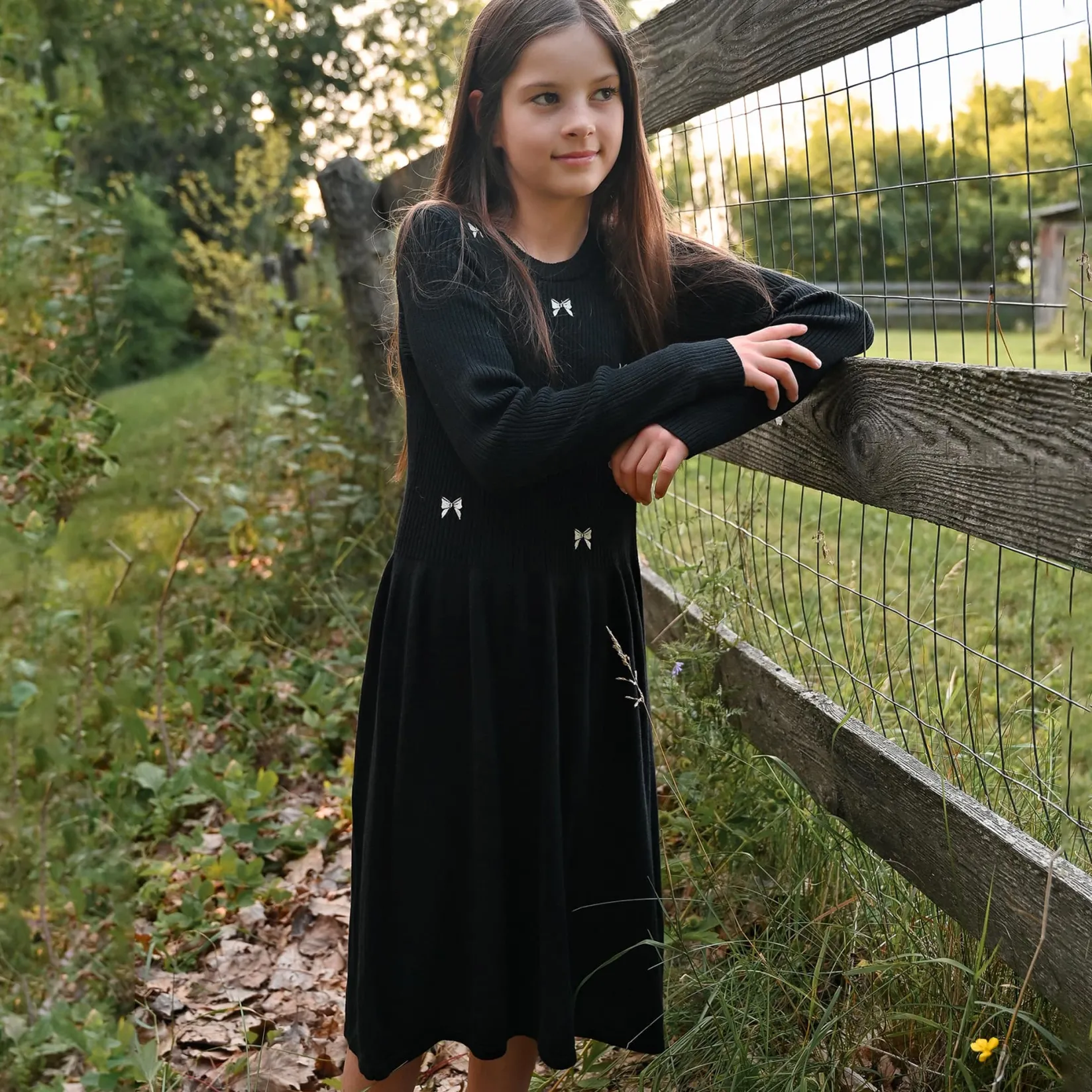 Dresses & Rompers>Look Bows Romance Knit Dress 7-14 Black