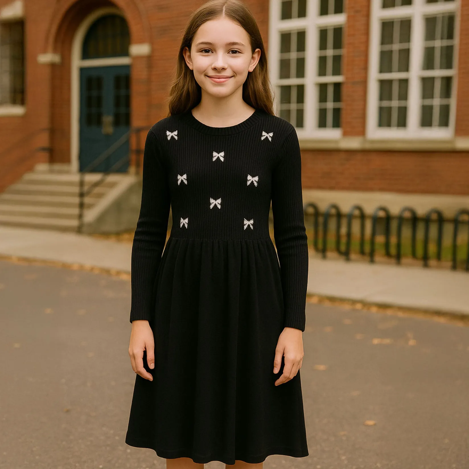 Dresses & Rompers>Look Bows Romance Knit Dress 7-14 Black