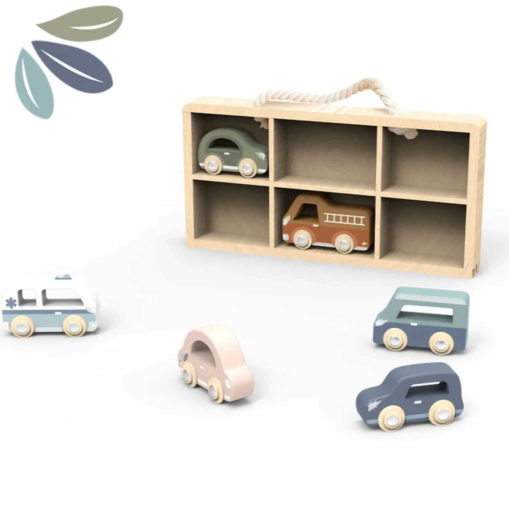Online Cars Display Case with 6 vehicules Kids Wooden Toys