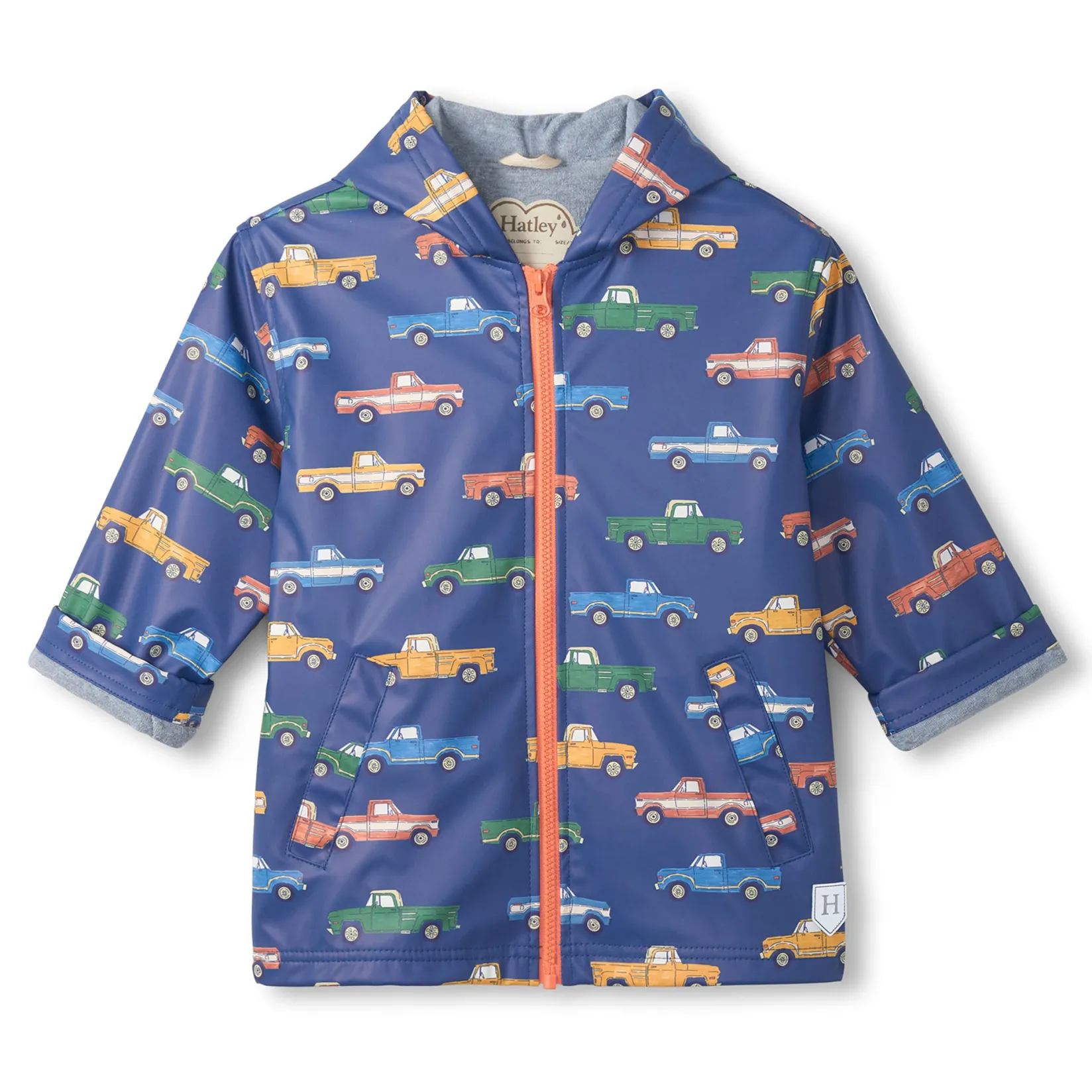 Outerwear|Coats & Jackets>Hatley Cars Rain Jacket 3-8 Navy