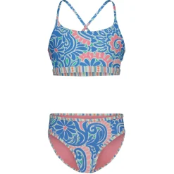 Swimsuits>Roxy Cascais Floral Rev Bikini 7-16 Blue
