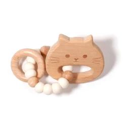 New Cat Wood Rattle - White Teething Toys