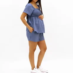 Shorts>Bella Maternite Chambray Maternity Shorts Denim