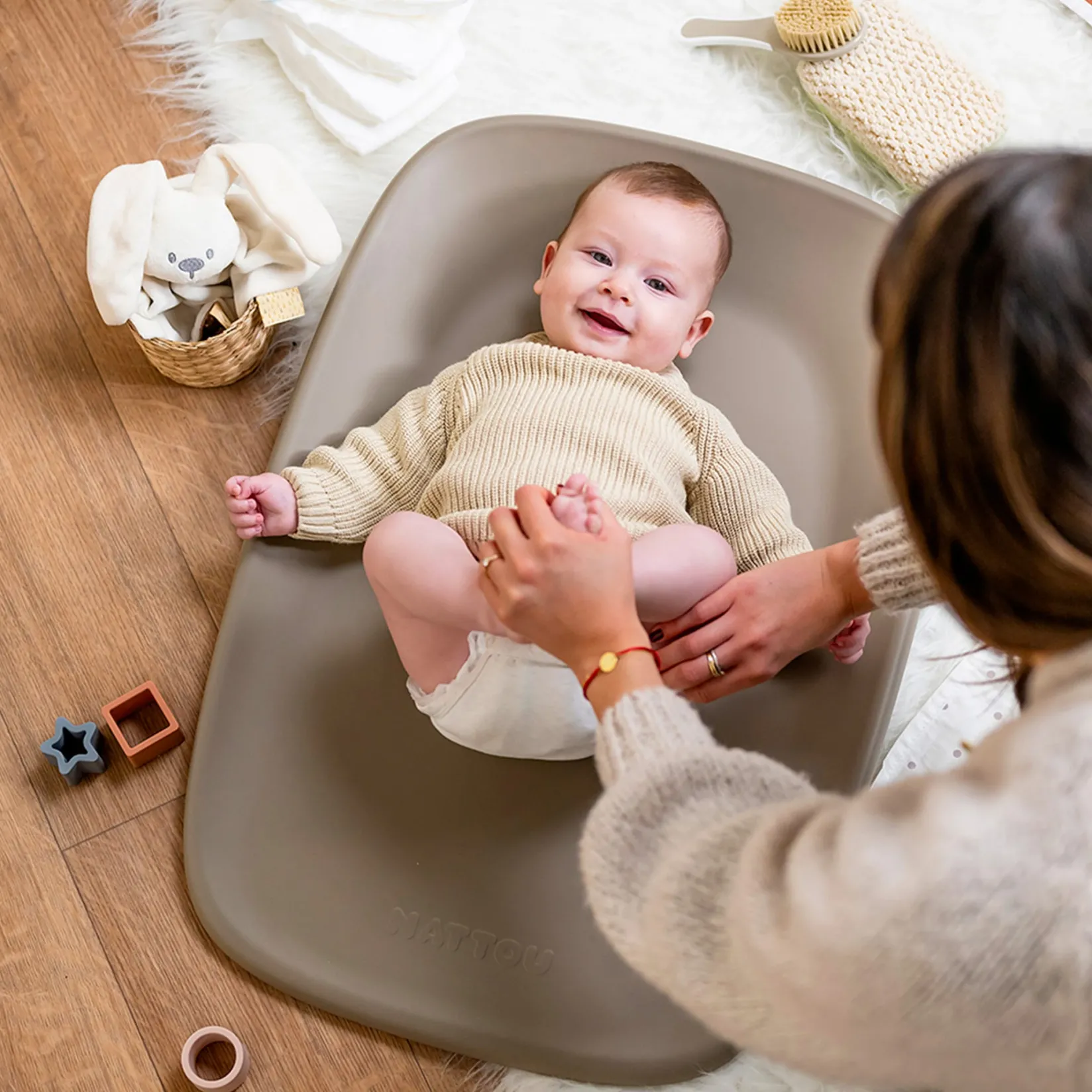 Changing Tables|Mattresses>Nattou Changing Pad Softy with belt - Taupe