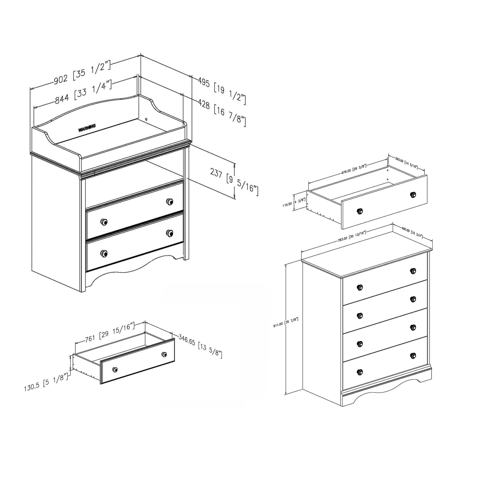 Changing Tables>South Shore Changing Table and 4-Drawer Chest Set - Angel Pure White