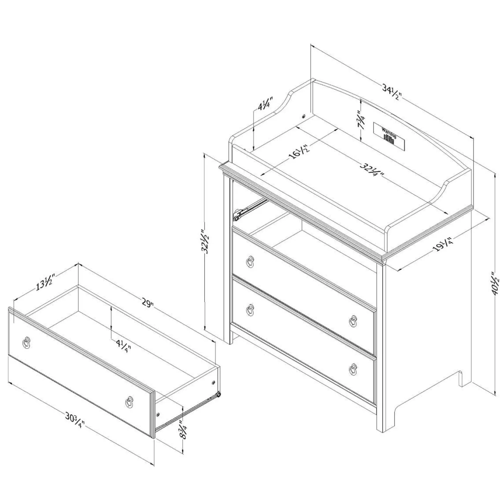 Changing Tables>South Shore Changing Table with Drawers - Cotton Candy White and Beige