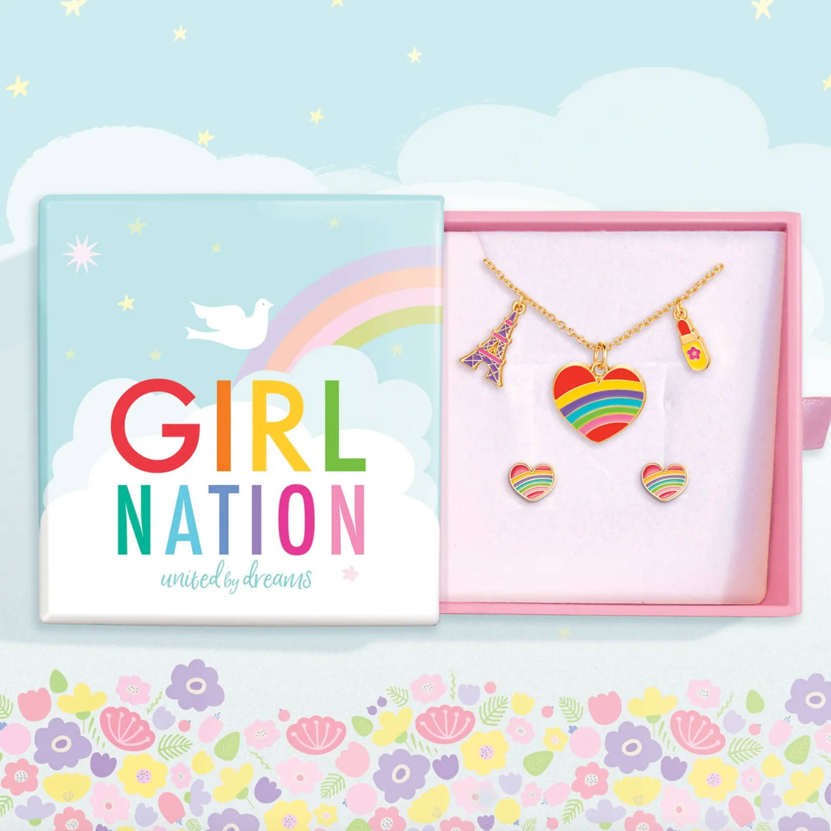 Teething Toys>Girl Nation Charming Whimsy Necklace and Earring Gift Set - Rainbow Heart