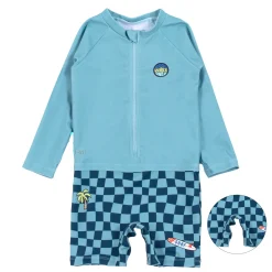 Swimsuits>Nano Checkered Ls Uv Swimsuit 6-24m Turquoise
