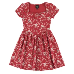 Dresses & Rompers>Look Cherries Flowers Rib Dress7-14 Burgundy