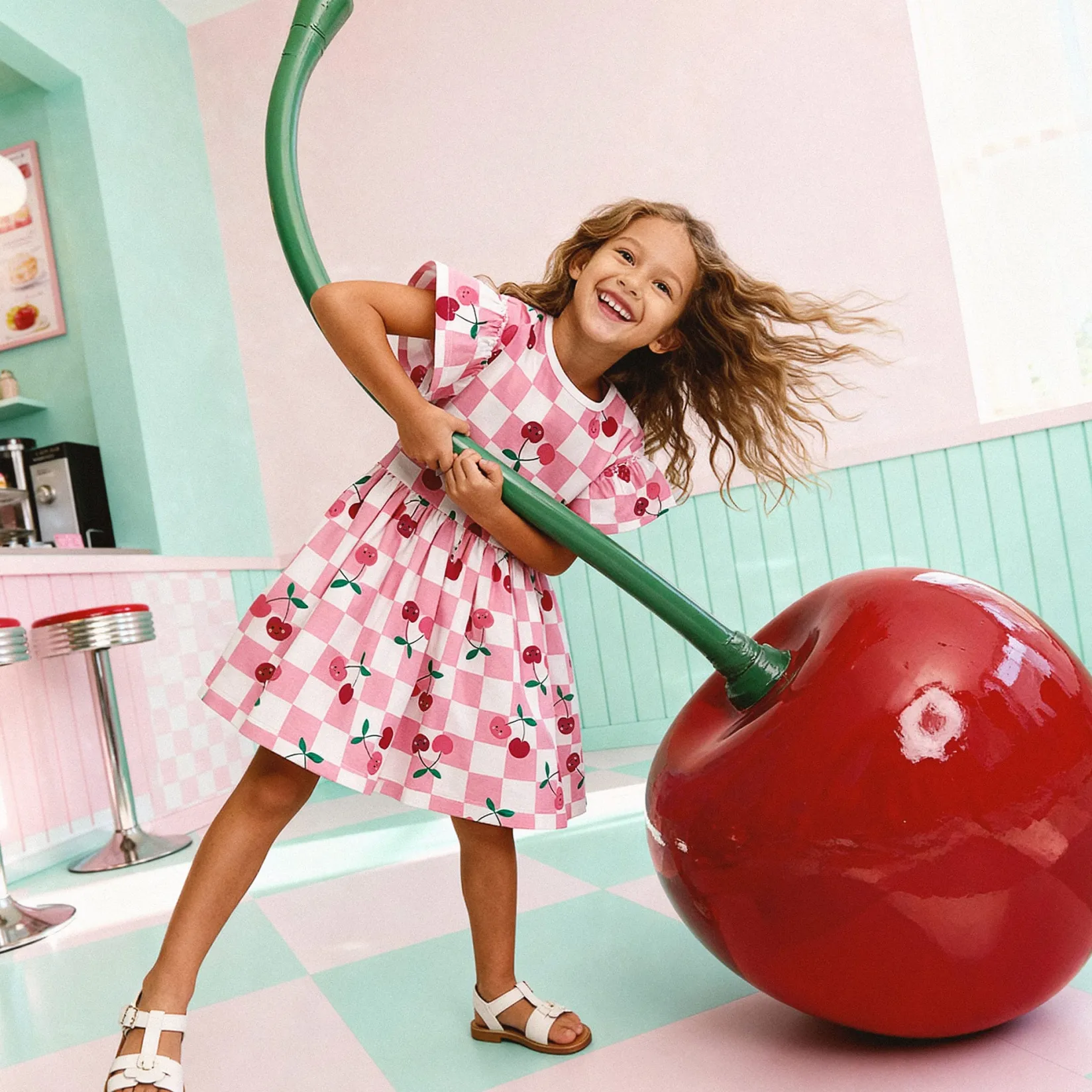 Discount Cherry Check Dress 3-6 Kids Dresses & Rompers