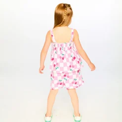 Hot Cherry Check Romper 7-10 Kids Dresses & Rompers