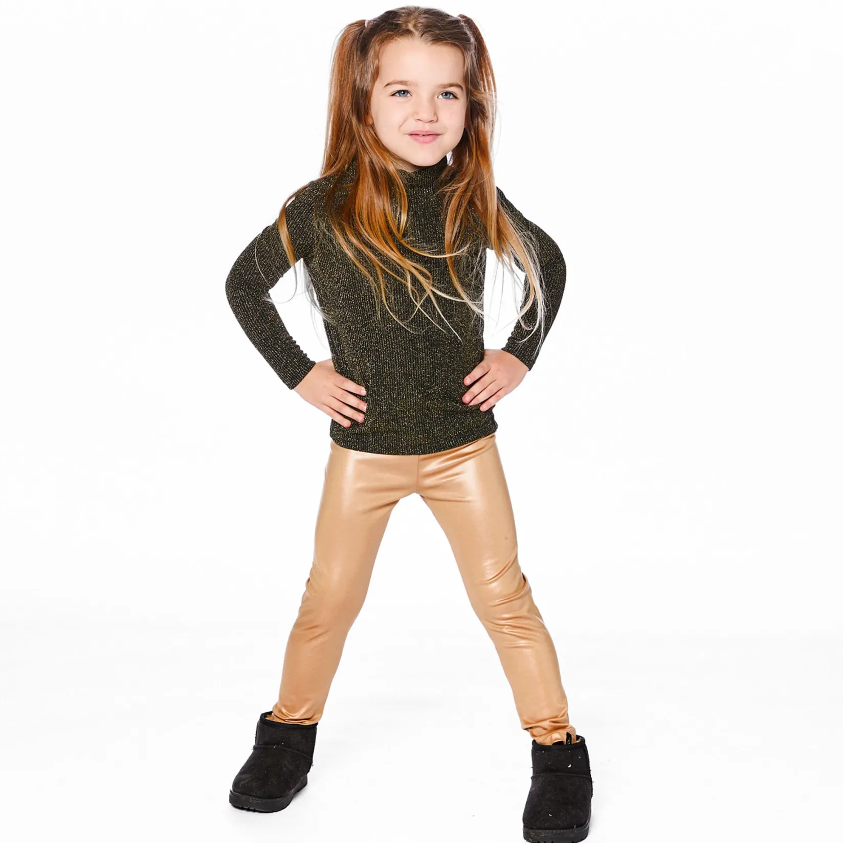 Tops>Deux par Deux Christmas Shiny Turtleneck7-10 Black