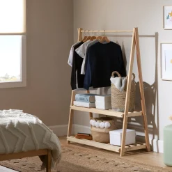 Online Clothes Rack with Storage Shelves - Sweedi Natural Storage Furniture