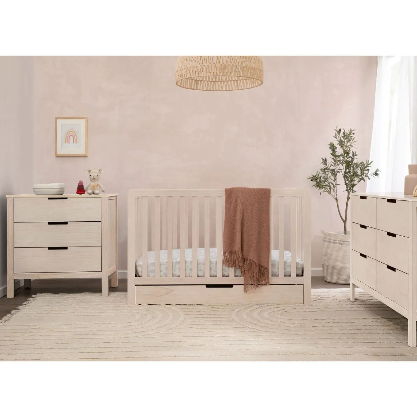 Cribs & Mattresses|Cribs & Mattresses>DaVinci Colby 4-in-1 Convertible Crib with Trundle Drawer - Washed Natural