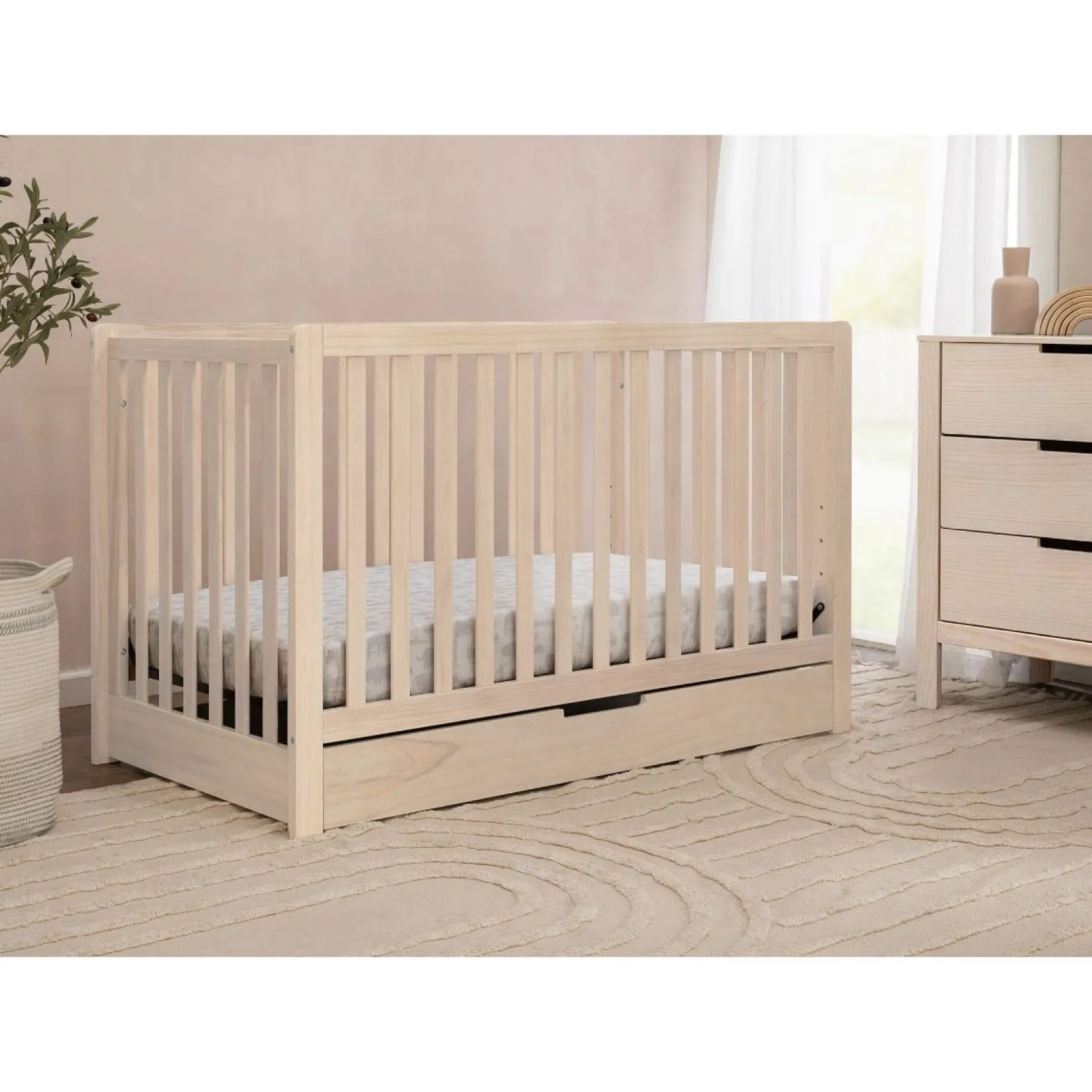 Cribs & Mattresses|Cribs & Mattresses>DaVinci Colby 4-in-1 Convertible Crib with Trundle Drawer - Washed Natural