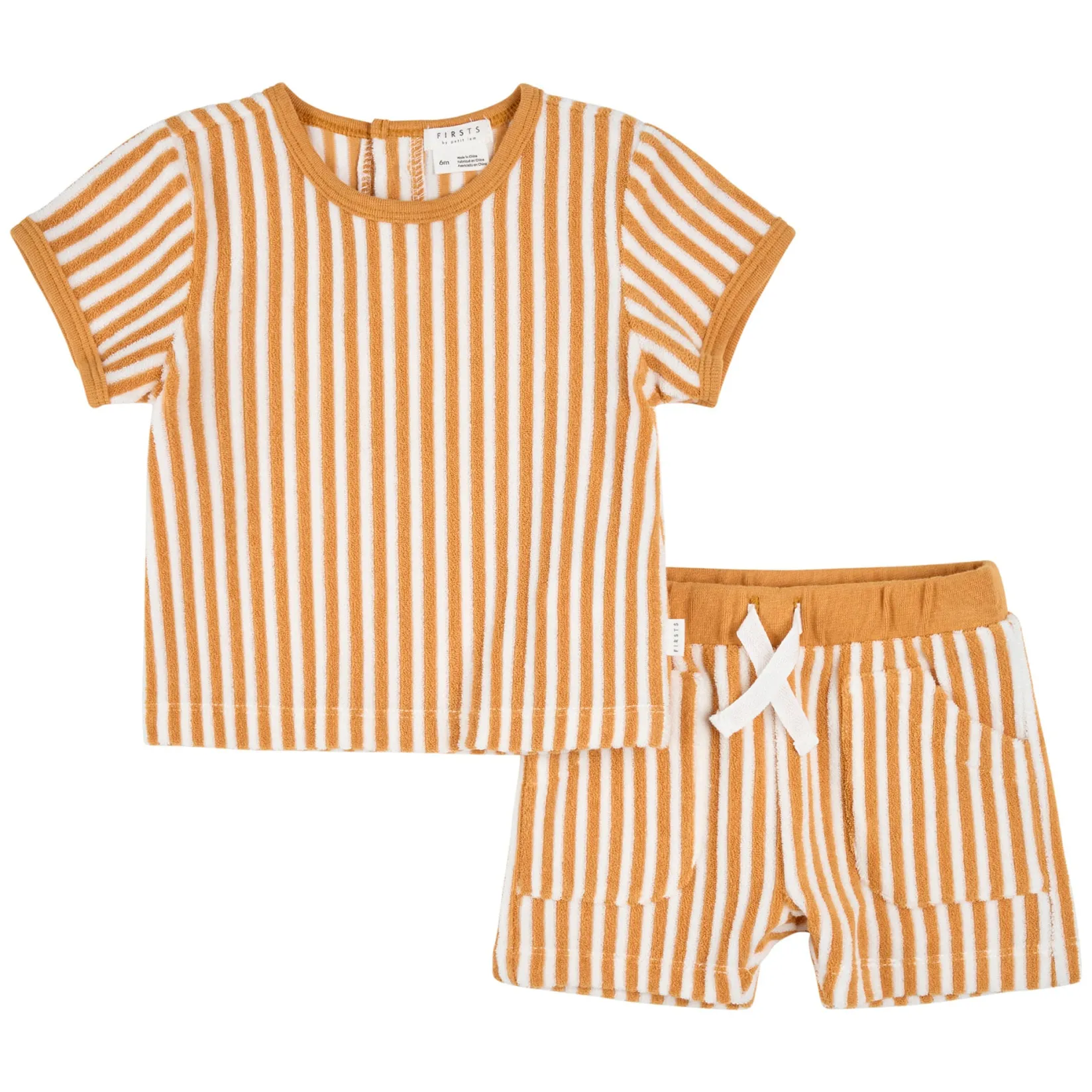 Outfit Sets>Firsts par Petit Lem Construction Striped Set 3-24m Yellow