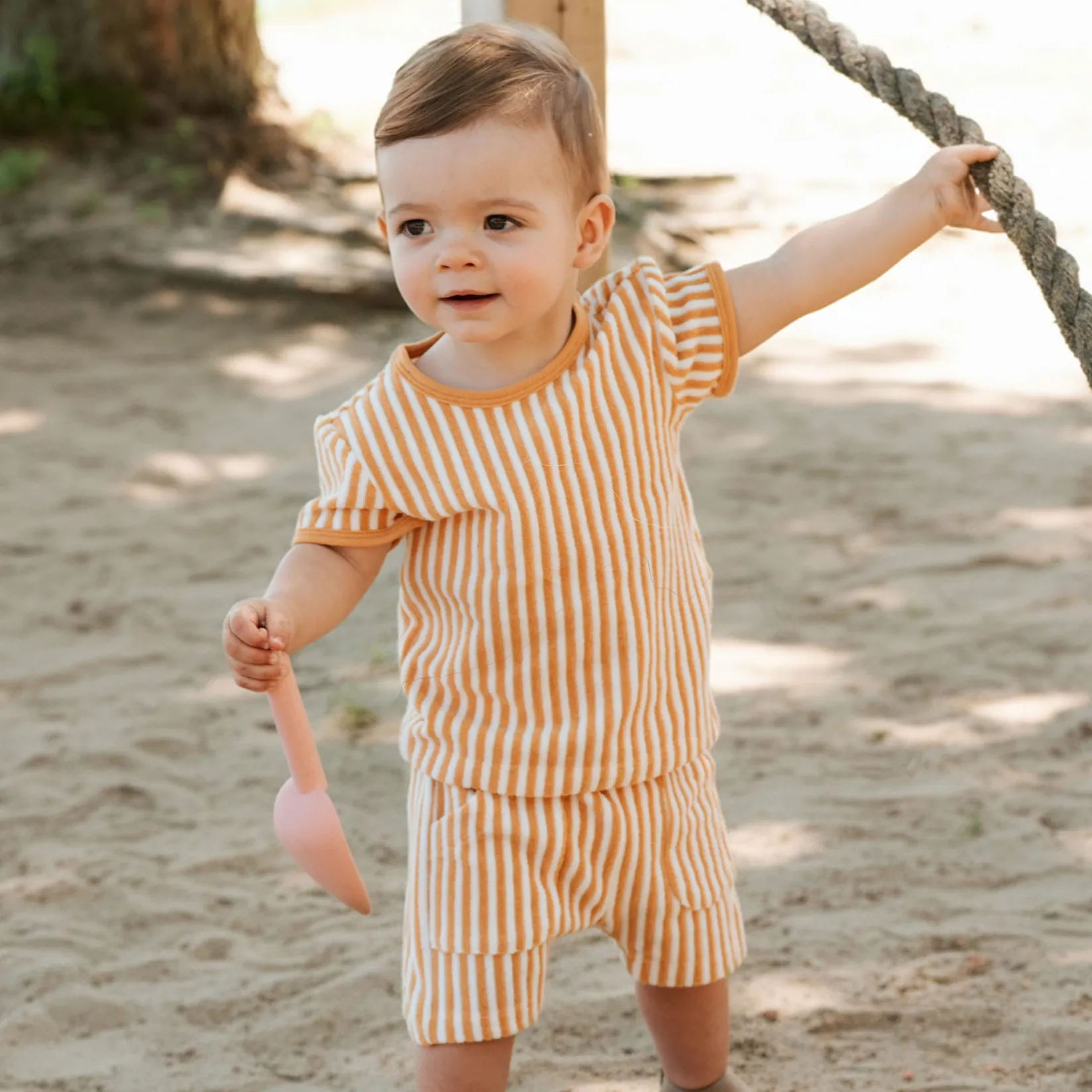 Outfit Sets>Firsts par Petit Lem Construction Striped Set 3-24m Yellow