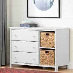 Best Cotton Candy 3-Drawer Dresser with Baskets - Pure White Storage Furniture