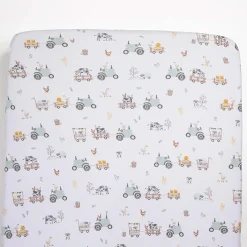 Discount Cotton Jersey Crib Fitted Sheet - Tractor Ride Kids Sheets|Bedding