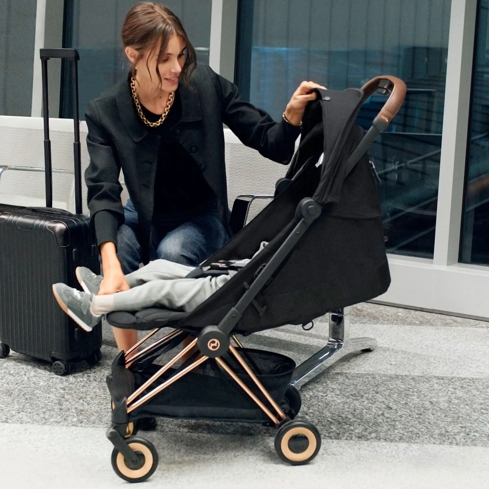 Strollers|Strollers & Trailers>Cybex Coya Stroller - Chrome Frame with Sepia Black Seat