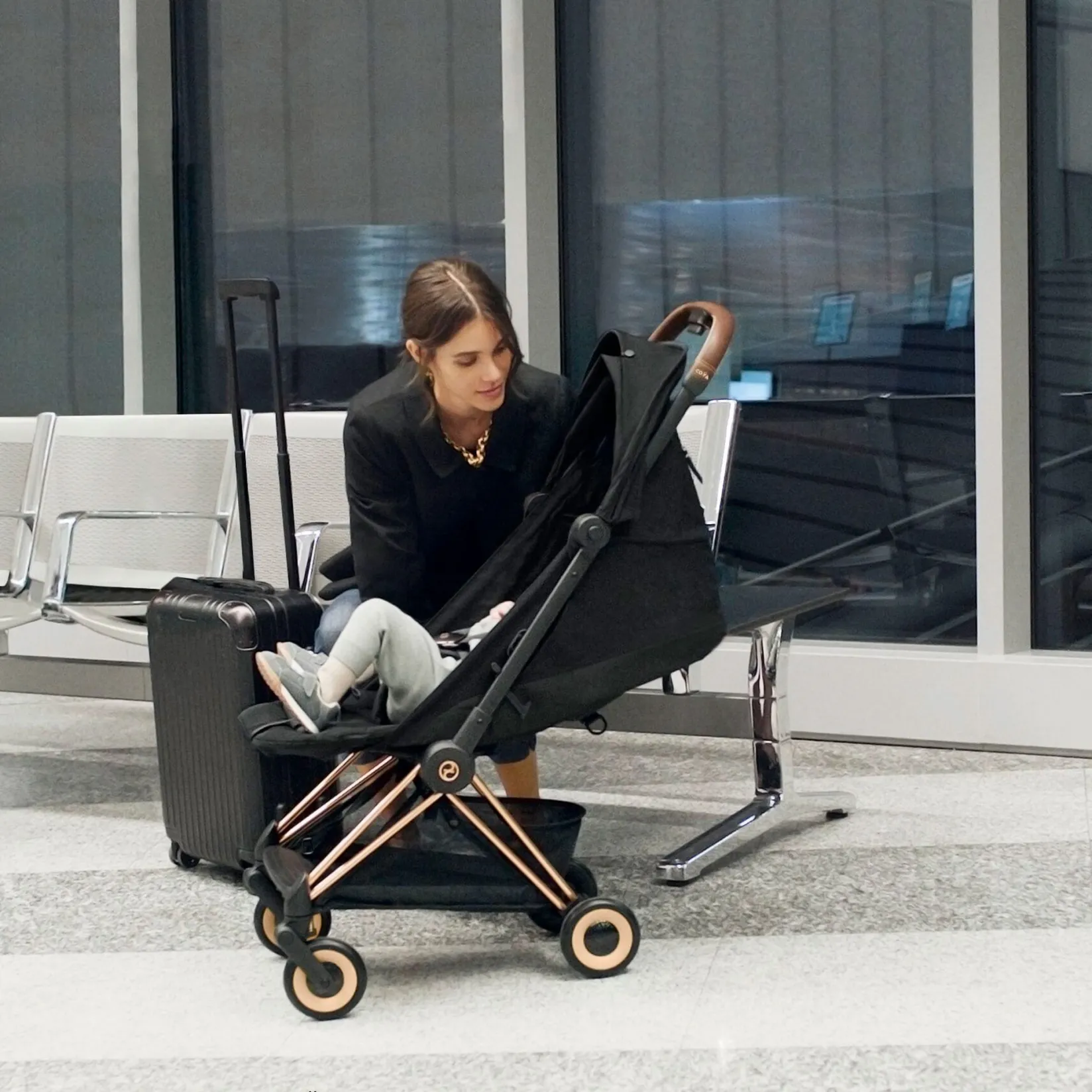 Strollers|Strollers & Trailers>Cybex Coya Stroller - Chrome Frame with Sepia Black Seat