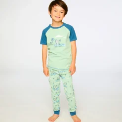 Pajamas & Bathrobes>Deux par Deux Croc Pajama Set 2-6 Mint